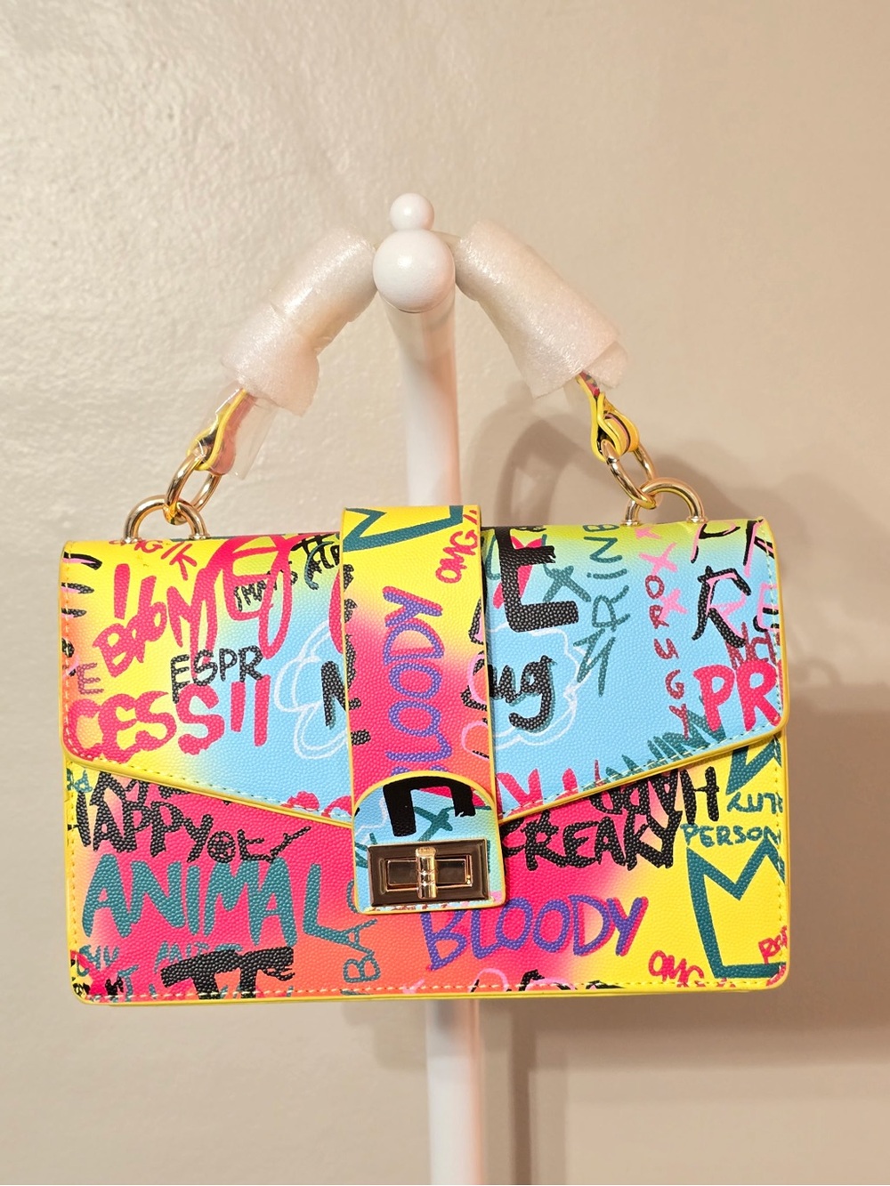 NWT  3am Forever Yellow Multicolor Graffiti Crossbody Bag